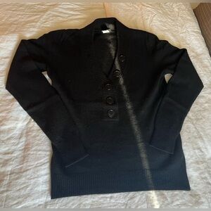 Jcrew Black Italian Cashmere V Neck Henley Button Sweater Medium